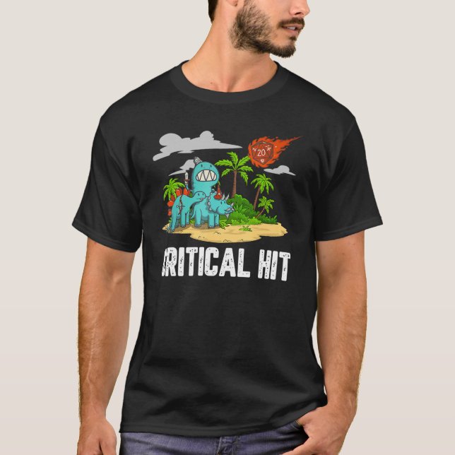 Dubbla Damage Critical Slå RPG Gamer D20 Dice Art T Shirt (Framsida)