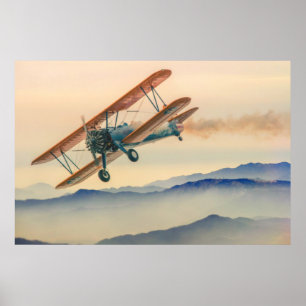 Dubbla-decker-kolvpropeller flygplan poster