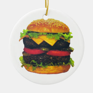 Dubbla Deluxe Hamburger med ost Julgransprydnad Keramik
