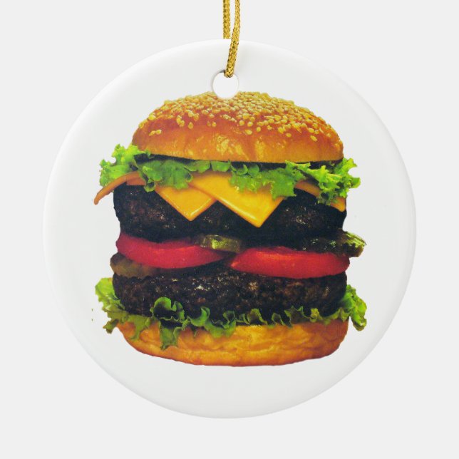 Dubbla Deluxe Hamburger med ost Julgransprydnad Keramik (Framsidan)