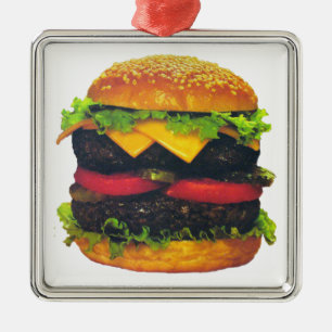 Dubbla Deluxe Hamburger med ost Julgransprydnad Metall