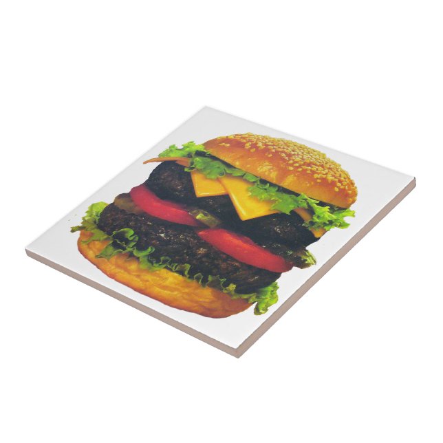 Dubbla Deluxe Hamburger med ost Kakelplatta (Sidan)
