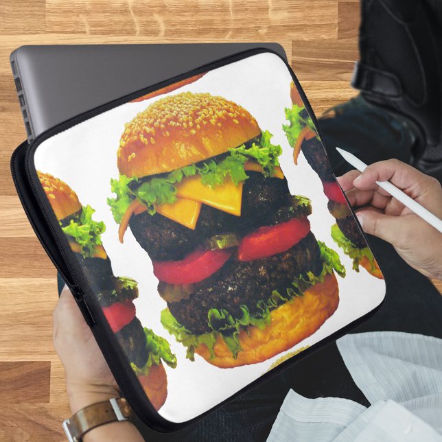 Dubbla Deluxe Hamburger med ost Laptop Fodral (Double Deluxe Hamburger with Cheese Laptop Sleeve)