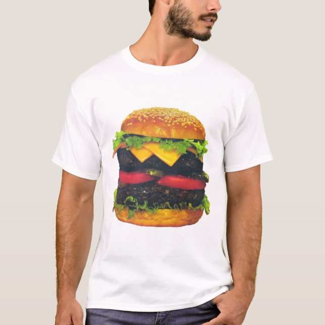 Dubbla Deluxe Hamburger med ost T Shirt (Framsida)
