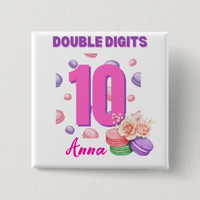 Dubbla Digits Macaroon Teenager Birthday Girl Knapp (Framsida)