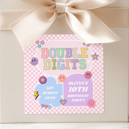 Dubbla Digits Preppy Patch 10:e Födelsedagsfesten Fyrkantigt Klistermärke