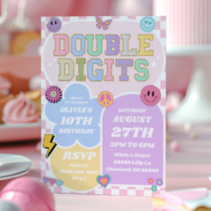 Dubbla Digits Preppy Patch 10:e Födelsedagsfesten Inbjudningar