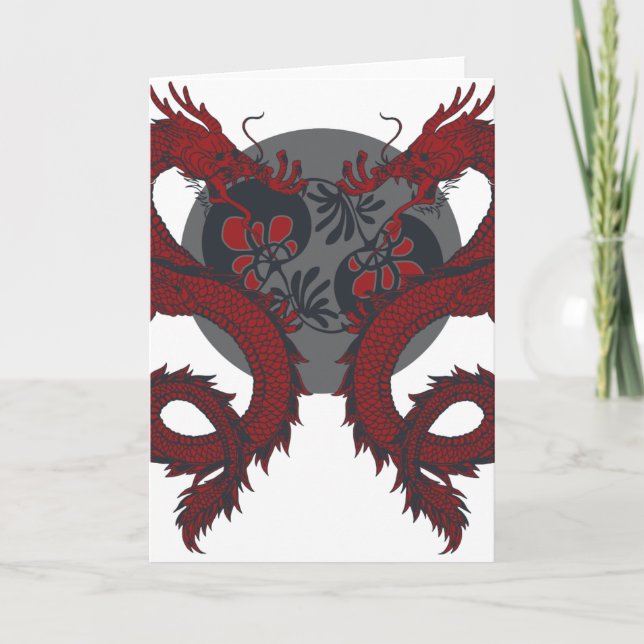 Dubbla Dragon Greeting Card Kort (Framsida)