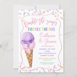 Dubbla Dubbla Roligt Birthday Ice Cream Inbjudningar