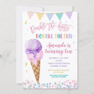 Dubbla Dubbla Roligt Birthday Ice Cream Inbjudningar