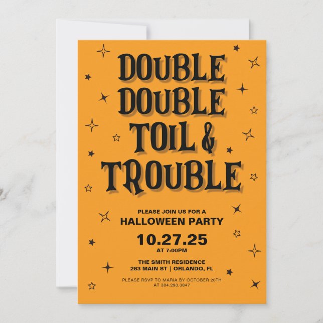 Dubbla Dubbla Toil och Trouble Halloween fest Inbjudningar (Framsida)