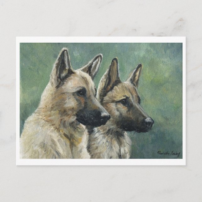 "Dubbla Duty" German Shepherd Art Postcards Vykort (Framsida)