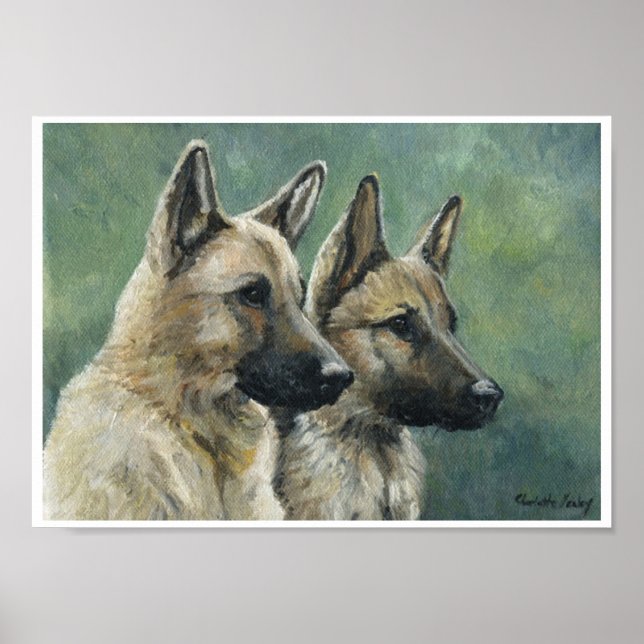 "Dubbla Duty" German Shepherd Print of Oil Paintin Poster (Framsidan)