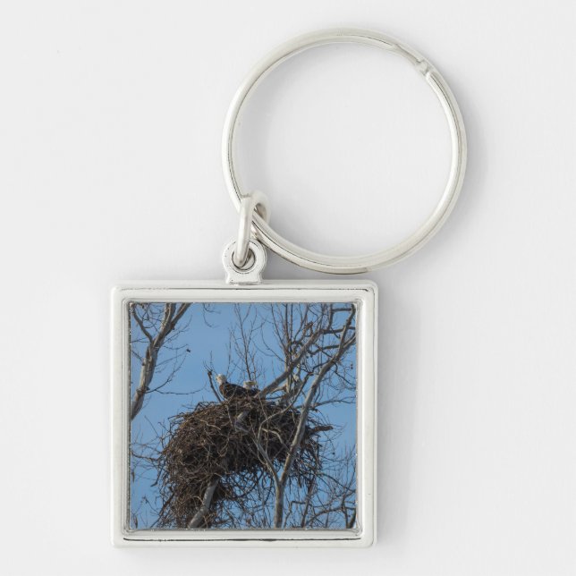 Dubbla Eagle-problem Fyrkantig Silverfärgad Nyckelring (Framsidan)