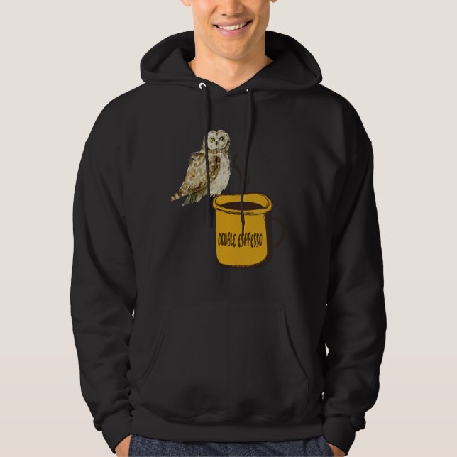 Dubbla Espresso Coffee Cute Funny Uggla Fågelskådn Hoodie (Framsida)