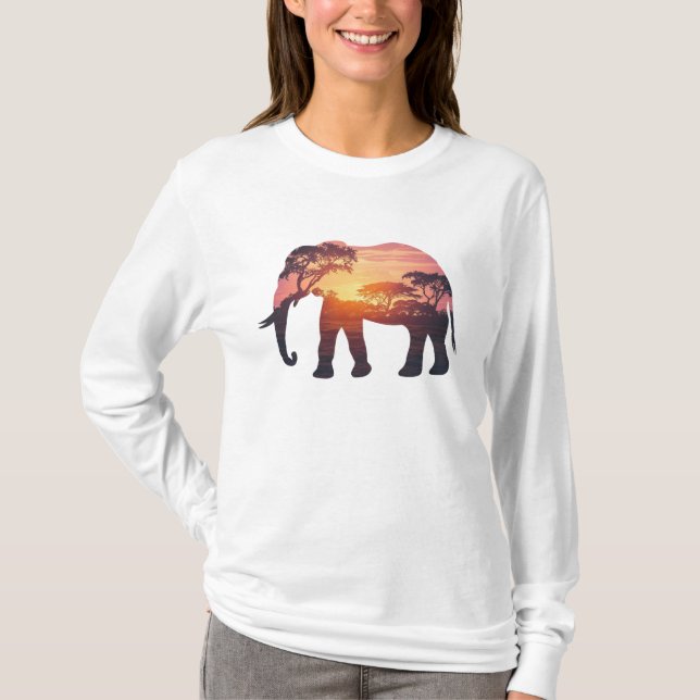 Dubbla Exponering Elephant Silhouette Design - Sav T Shirt (Framsida)