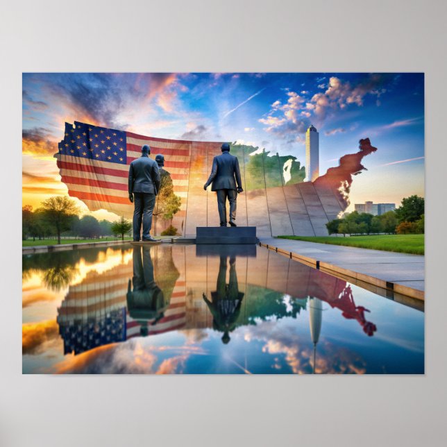 Dubbla Exponering för USA Karta och Landskap Poste Poster (Framsidan)