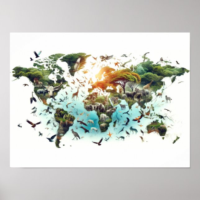 Dubbla Exponering för världskarta och Poster skoga (Framsidan)