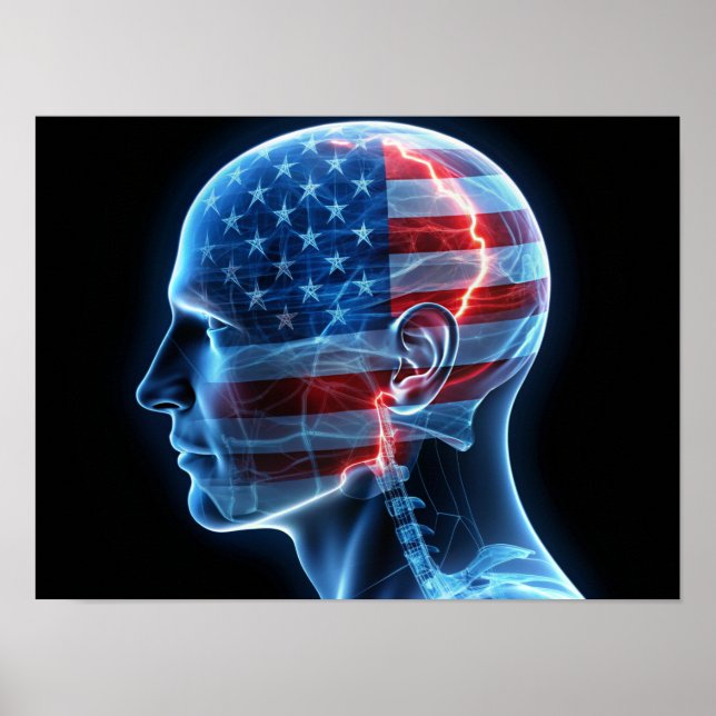 Dubbla Exponering hos människa Skull och USA flagg Poster (Framsidan)