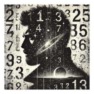 Dubbla Exponering Man Porträtt Numbers Brev Himmel Fototryck