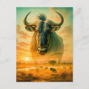 Dubbla Exponering Porträtt av Wildebeest Helg Vykort