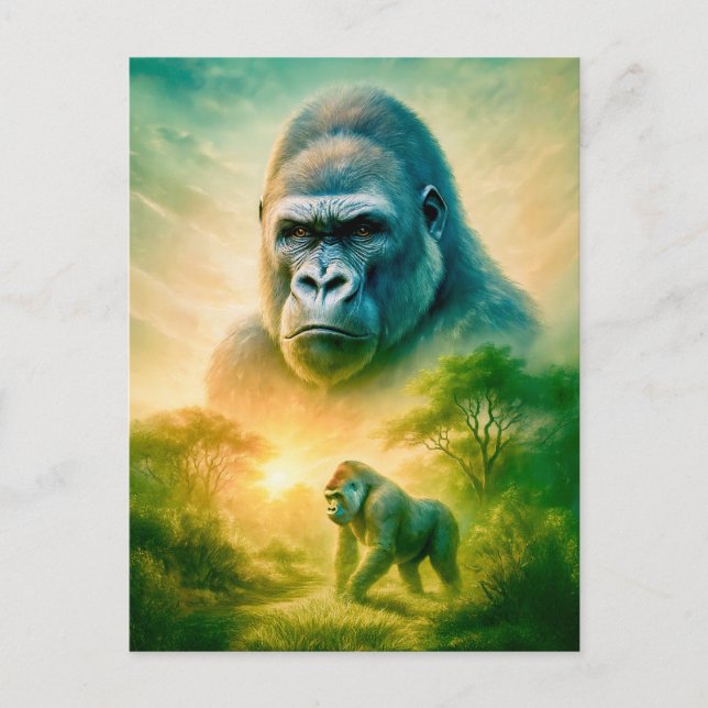 Dubbla Exponering Porträtt i berget Gorilla Helg Vykort (Framsida)