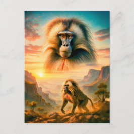 Dubbla Exponering Porträtt i Gelada Baboon Helg Vykort