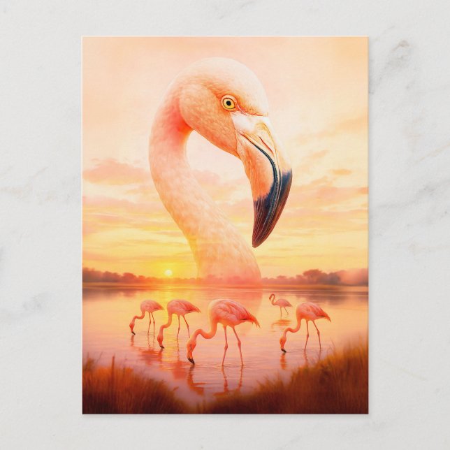 Dubbla Exponering Porträtt i Rosa Flamingo Helg Vykort (Framsida)