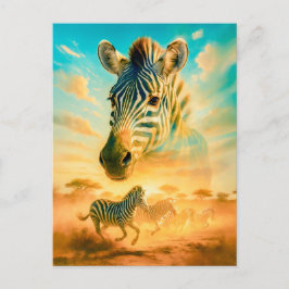 Dubbla Exponering Porträtt i Zebra Helg Vykort