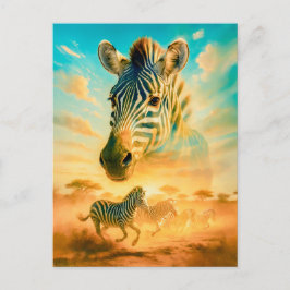 Dubbla Exponering Porträtt i Zebra Helg Vykort