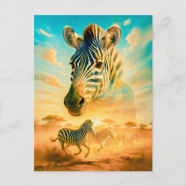 Dubbla Exponering Porträtt i Zebra Helg Vykort (Framsida)