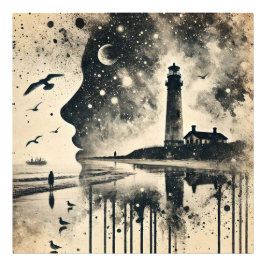 Dubbla Exponering Porträtt med Starry Himmel Light Fototryck