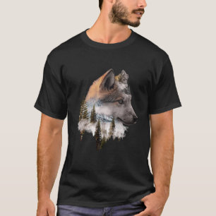 Dubbla Exponering Varg Artwork Wildlife Animal Lov T Shirt