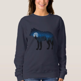 Dubbla Exponering Varg Silhouette Moonlit och Star T Shirt