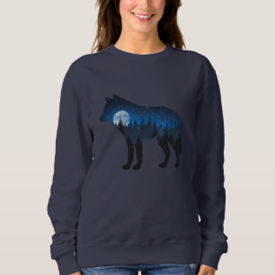 Dubbla Exponering Varg Silhouette Moonlit och Star T Shirt
