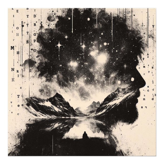 Dubbla Exposure Man Profile City Skyline Fototryck (Framsidan)