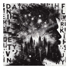 Dubbla Exposure Man Profile med City Skyline Fototryck