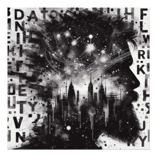 Dubbla Exposure Man Profile med City Skyline Fototryck