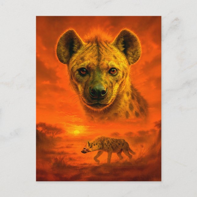 Dubbla Exposure Porträtt of African Hyena Helg Vykort (Framsida)