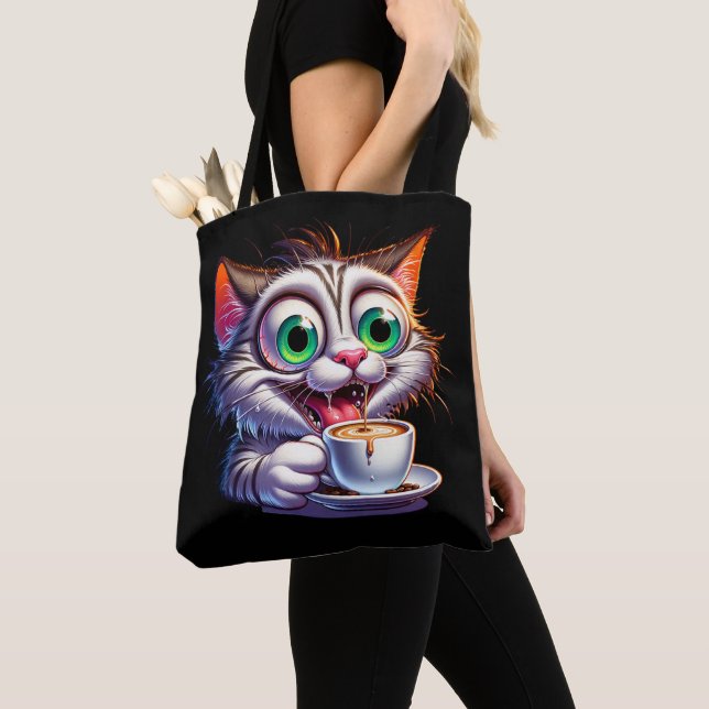 Dubbla Expresso Cat-Tecknad Tygkasse (Närbild)