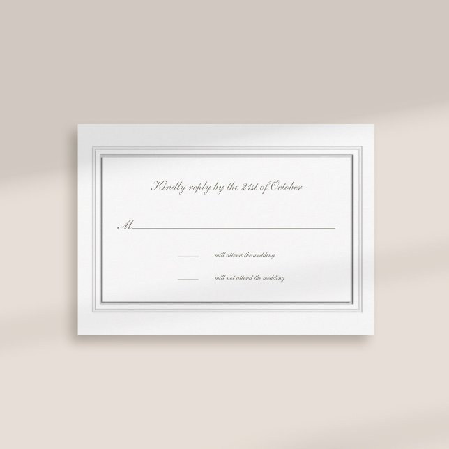 Dubbla Faux Embossed Ram Formal Bröllop Response (formal traditional elegant calligraphy wedding rsvp card faux embossed frame ivory classic)