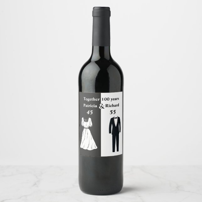 Dubbla Firande gemensamma födelsedag 100 år Vinflaska Etikett (Framsida)