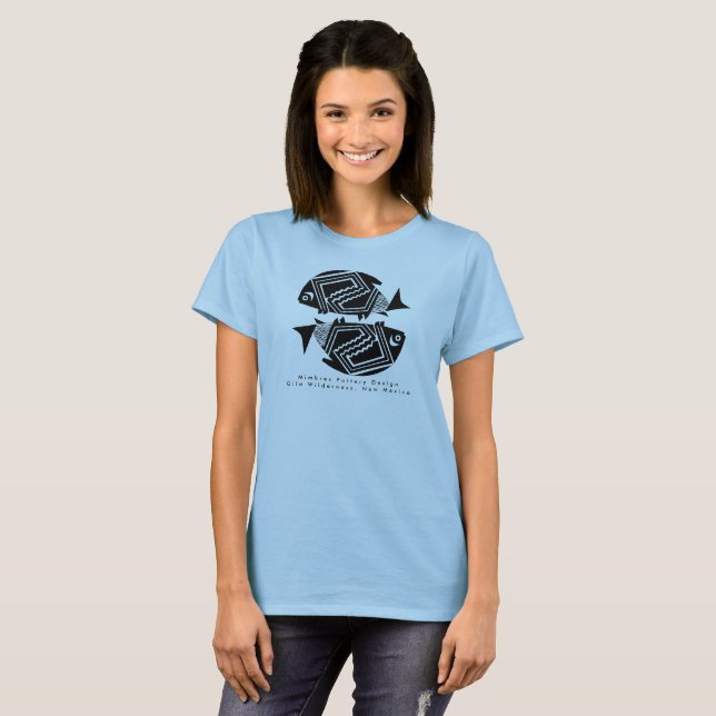 Dubbla Fish, Mimbres Pottery Design T-Shirt (Hel framsida)