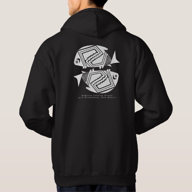Dubbla Fish, Mimbres Pottery Design T-Shirt Hoodie (Baksida)