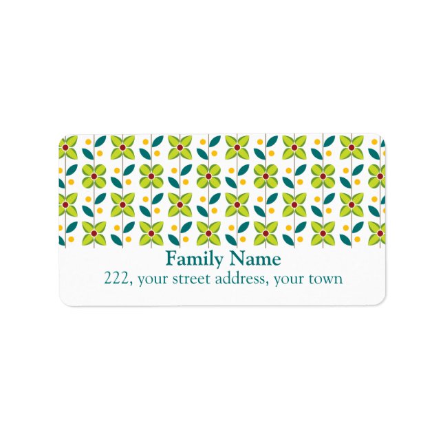 Dubbla Flower Mönster Grönt 2 Adressetikett (Framsidan)