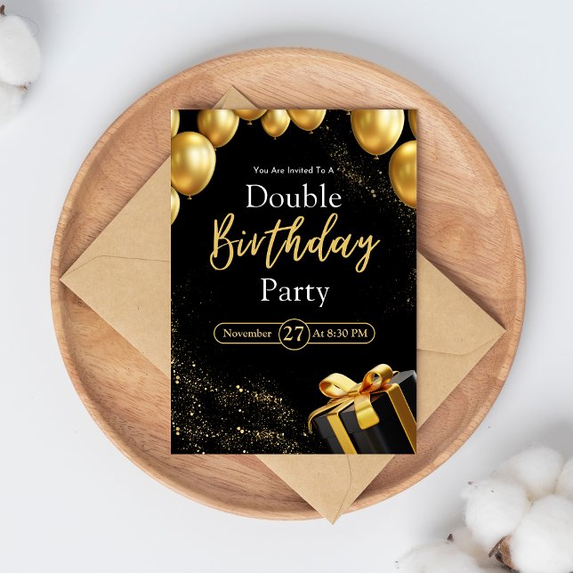 Dubbla Födelsedagsfest Black och Guld Elegant Inbjudningar (Skapare uppladdad)