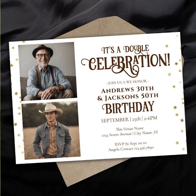 Dubbla Födelsedagsfest Star Confetti Photo Inbjudningar (Skapare uppladdad)