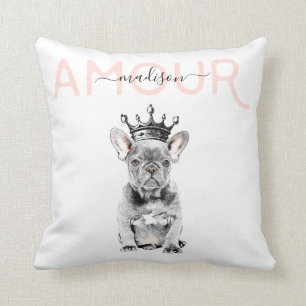 Dubbla för Bulldog-Royalet i modern Chic Fransk, s Kudde