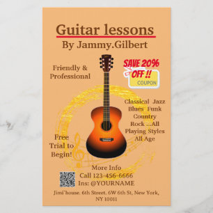 Dubbla för utskrift i gitarklass Flyer
