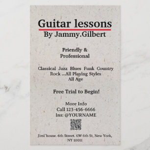 Dubbla för utskrift i gitarklass Flyer